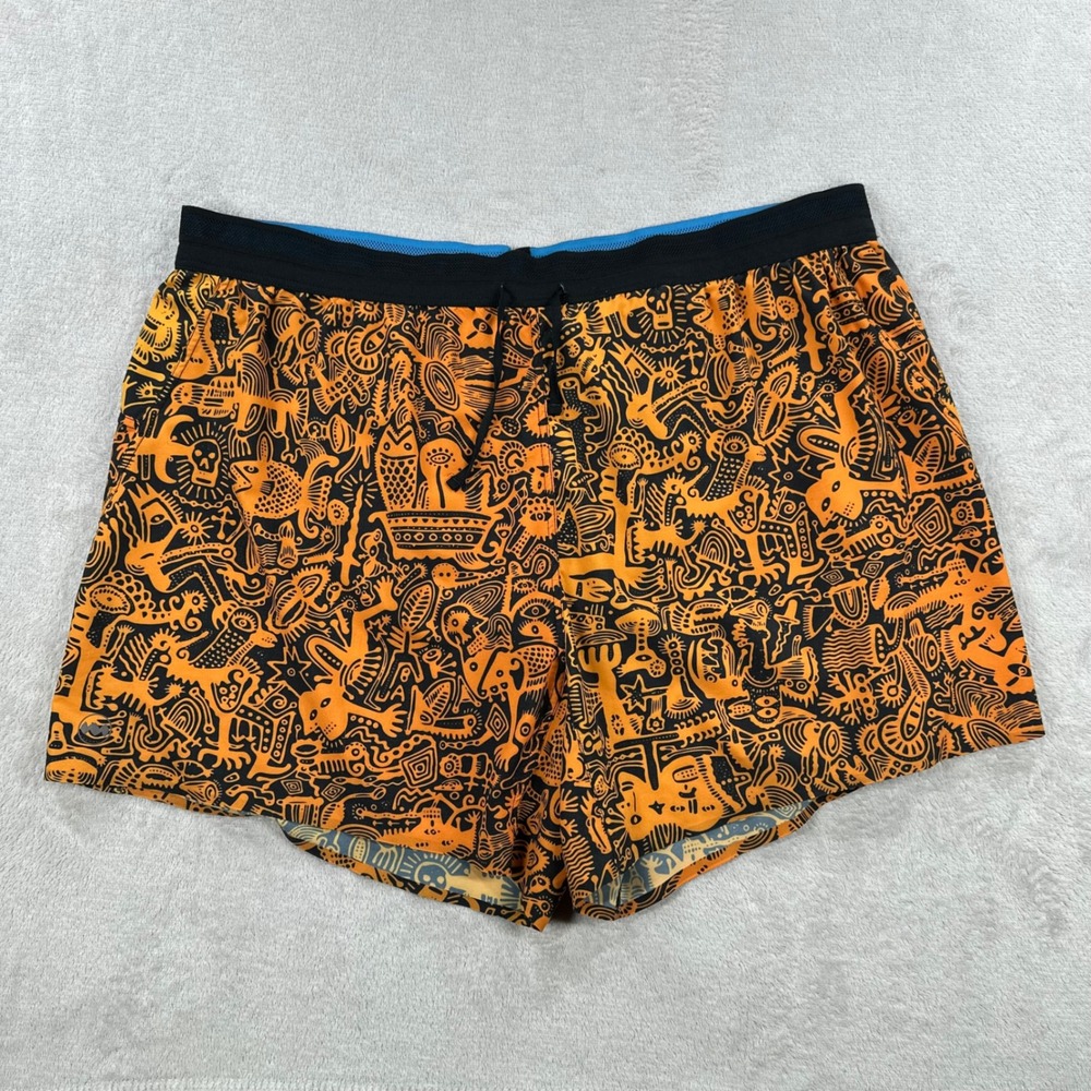 Janji AFO Running Shorts Mens XL Orange Black Graphic Print Zipper Pocket 5 Inch